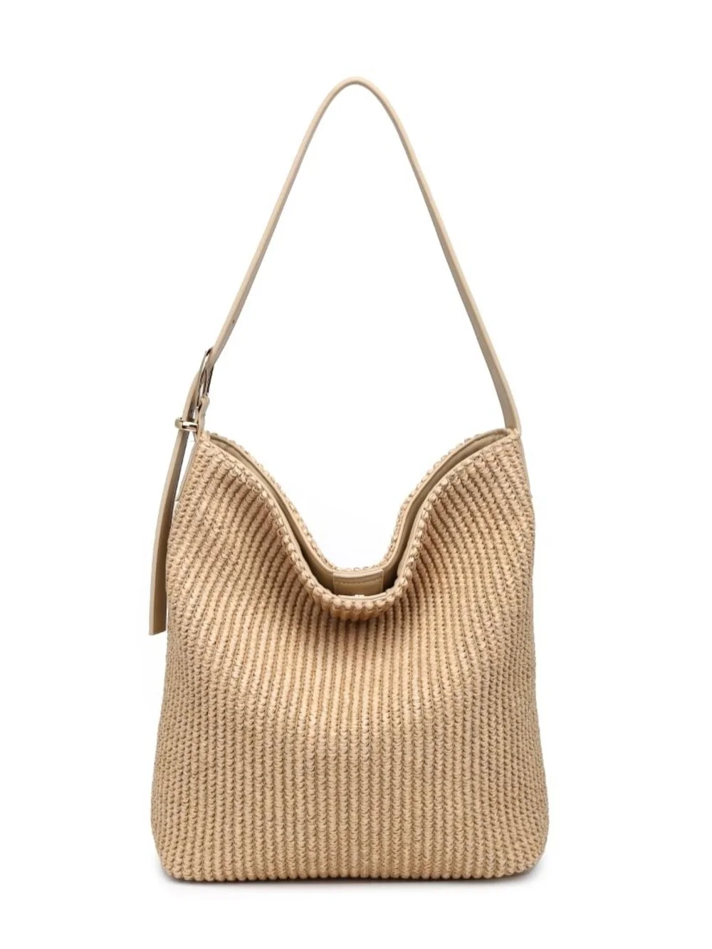Slouchy Ribbed Weave Alethea Beige Woven Hobo Shoulder Bag